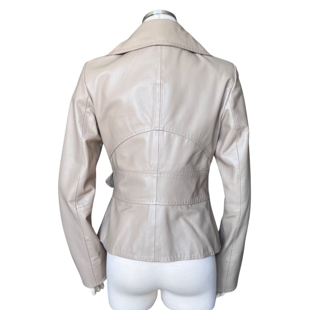 Cache Tan Leather Fitted Jacket W/Removable Fur Collar Size 10 NWT Rare Find!! - Picture 6 of 11